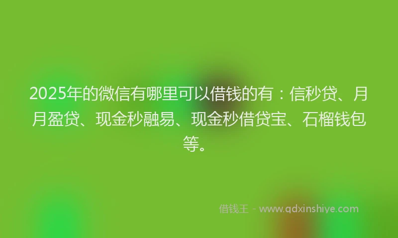2025年的微信有哪里可以借钱的有：信秒贷、月月盈贷、现金秒融易、现金秒借贷宝、石榴钱包等。