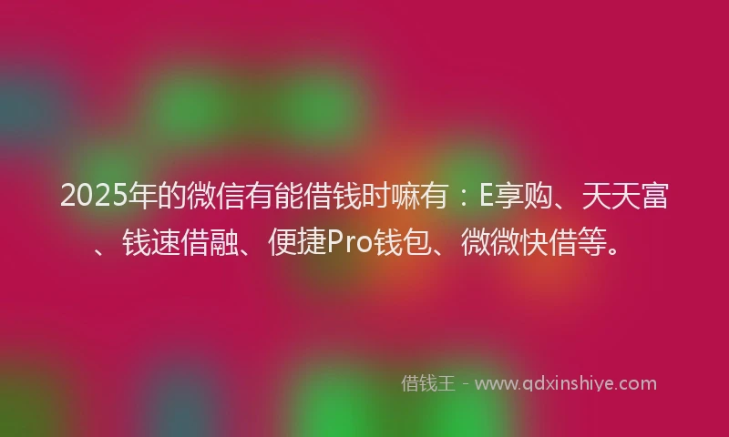 2025年的微信有能借钱时嘛有：E享购、天天富、钱速借融、便捷Pro钱包、微微快借等。