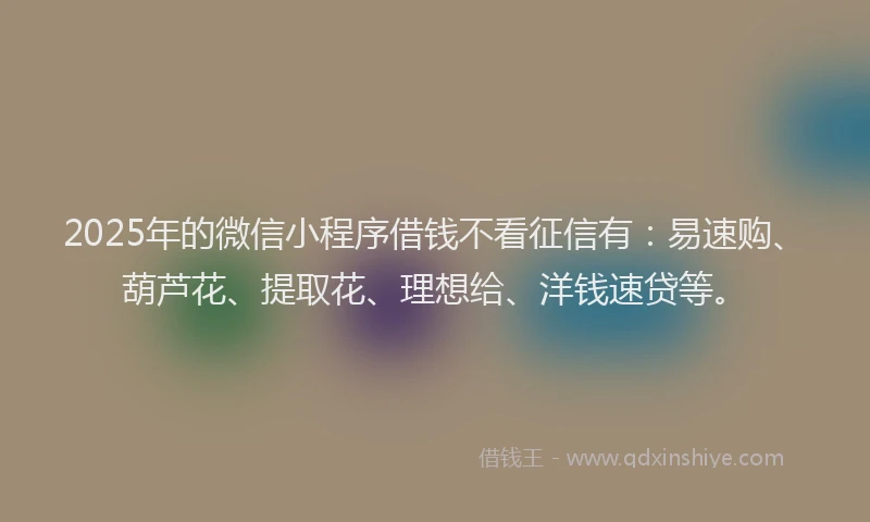 2025年的微信小程序借钱不看征信有：易速购、葫芦花、提取花、理想给、洋钱速贷等。
