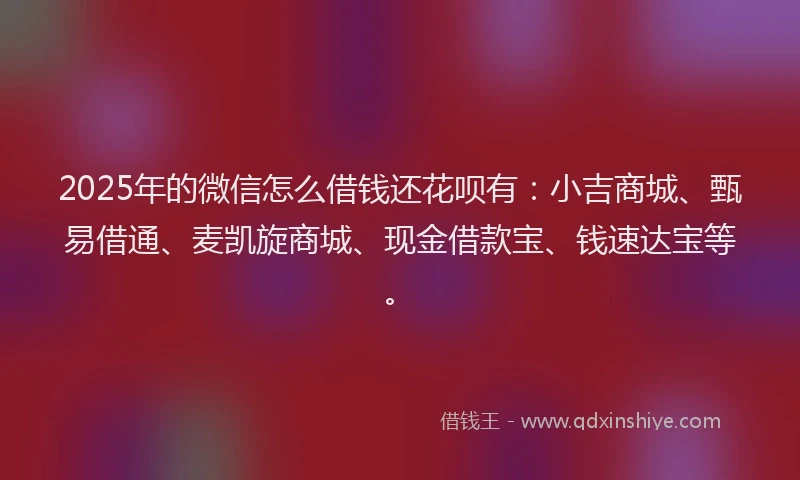 2025年的微信怎么借钱还花呗有：小吉商城、甄易借通、麦凯旋商城、现金借款宝、钱速达宝等。