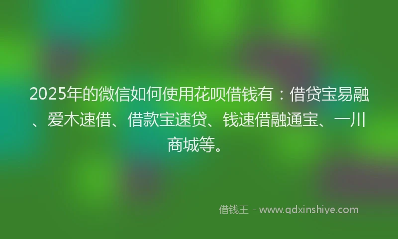 2025年的微信如何使用花呗借钱有：借贷宝易融、爱木速借、借款宝速贷、钱速借融通宝、一川商城等。