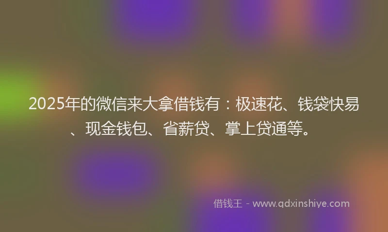 2025年的微信来大拿借钱有：极速花、钱袋快易、现金钱包、省薪贷、掌上贷通等。