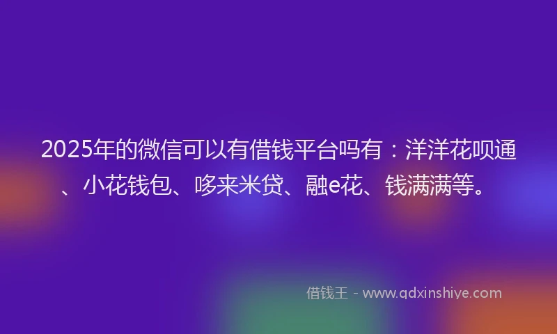 2025年的微信可以有借钱平台吗有：洋洋花呗通、小花钱包、哆来米贷、融e花、钱满满等。
