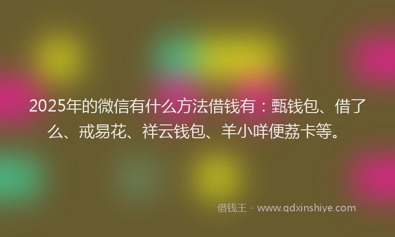 2025年的微信有什么方法借钱有：甄钱包、借了么、戒易花、祥云钱包、羊小咩便荔卡等。