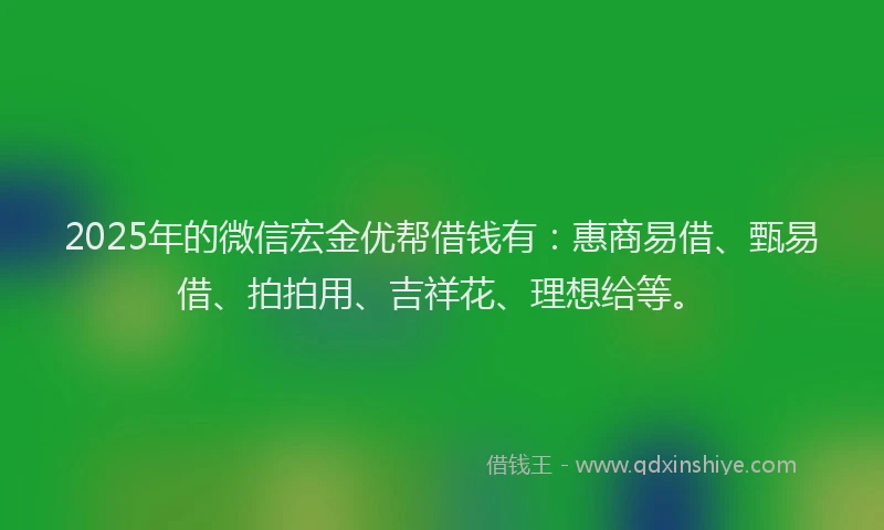 2025年的微信宏金优帮借钱有：惠商易借、甄易借、拍拍用、吉祥花、理想给等。