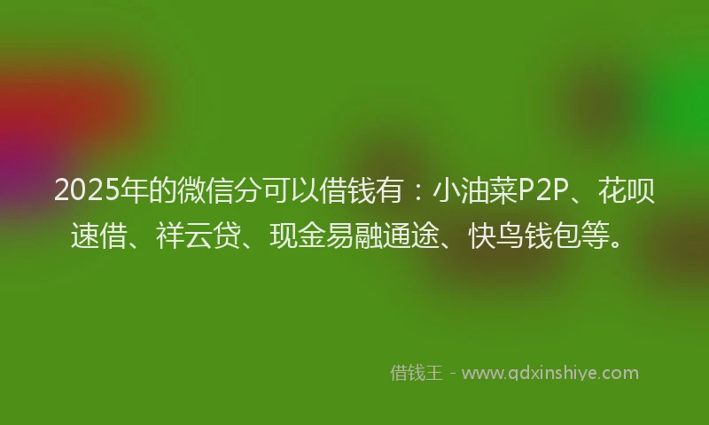 2025年的微信分可以借钱有：小油菜P2P、花呗速借、祥云贷、现金易融通途、快鸟钱包等。