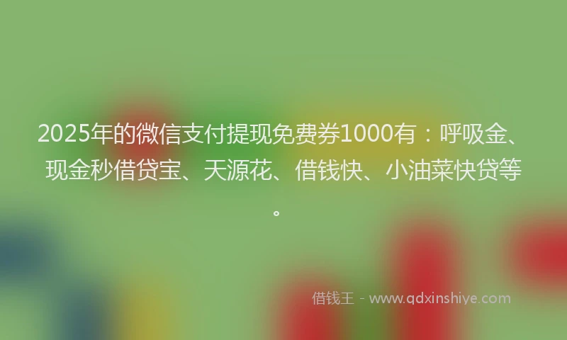 2025年的微信支付提现免费券1000有：呼吸金、现金秒借贷宝、天源花、借钱快、小油菜快贷等。