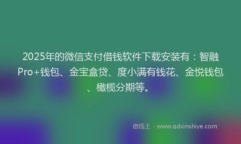 2025年的微信支付借钱软件下载安装有：智融Pro+钱包、金宝盒贷、度小满有钱花、金悦钱包、橄榄分期等。