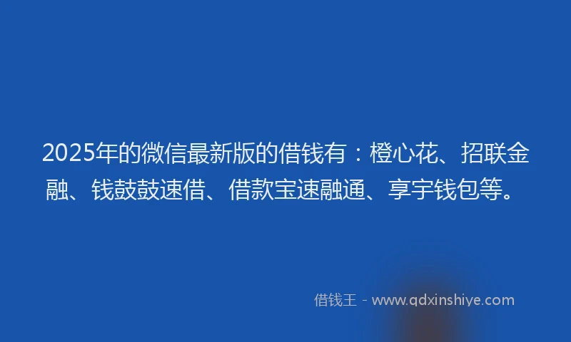2025年的微信最新版的借钱有：橙心花、招联金融、钱鼓鼓速借、借款宝速融通、享宇钱包等。