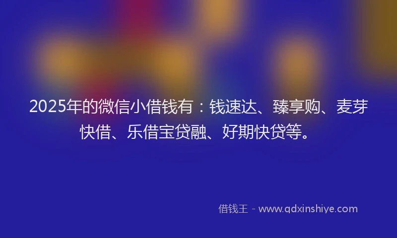 2025年的微信小借钱有：钱速达、臻享购、麦芽快借、乐借宝贷融、好期快贷等。