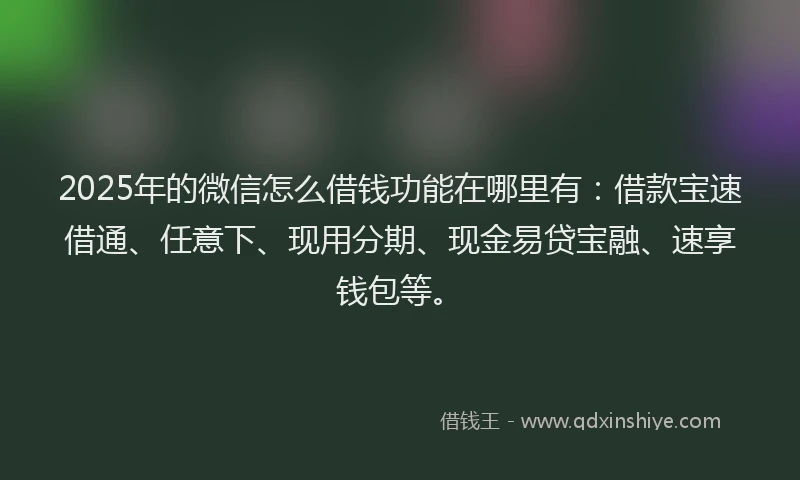 2025年的微信怎么借钱功能在哪里有：借款宝速借通、任意下、现用分期、现金易贷宝融、速享钱包等。