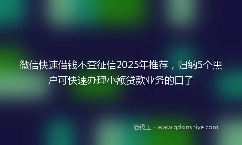 微信快速借钱不查征信2025年推荐，归纳5个黑户可快速办理小额贷款业务的口子