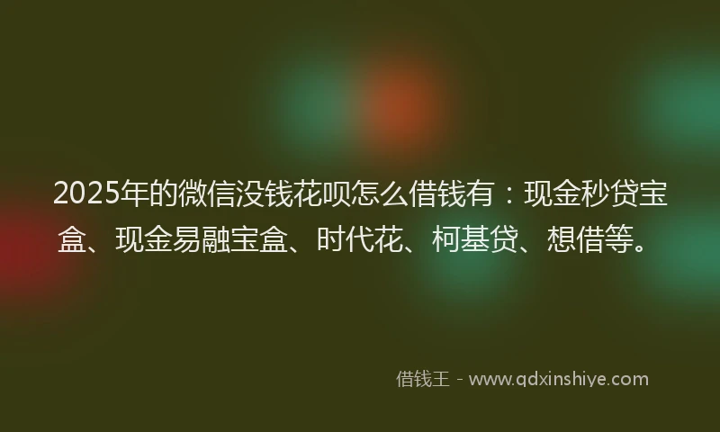 2025年的微信没钱花呗怎么借钱有：现金秒贷宝盒、现金易融宝盒、时代花、柯基贷、想借等。