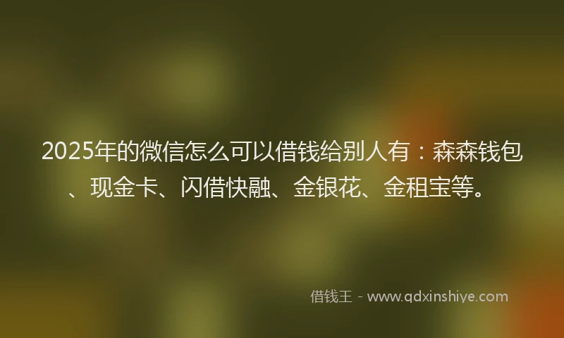 2025年的微信怎么可以借钱给别人有：森森钱包、现金卡、闪借快融、金银花、金租宝等。