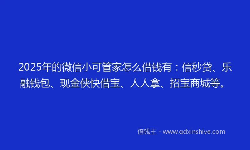 2025年的微信小可管家怎么借钱有：信秒贷、乐融钱包、现金侠快借宝、人人拿、招宝商城等。