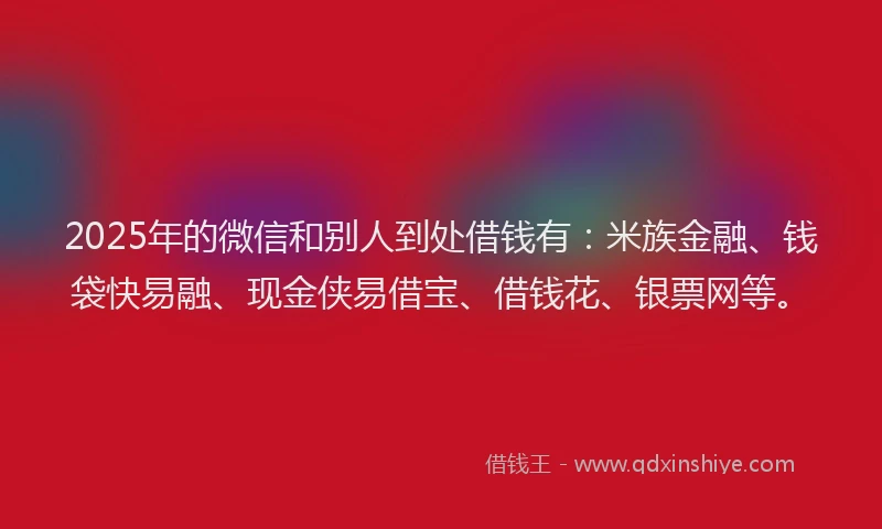 2025年的微信和别人到处借钱有：米族金融、钱袋快易融、现金侠易借宝、借钱花、银票网等。