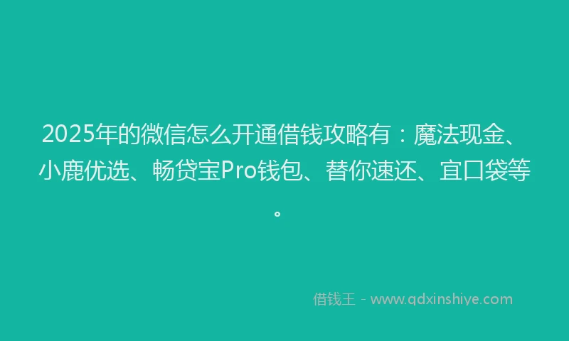 2025年的微信怎么开通借钱攻略有：魔法现金、小鹿优选、畅贷宝Pro钱包、替你速还、宜口袋等。