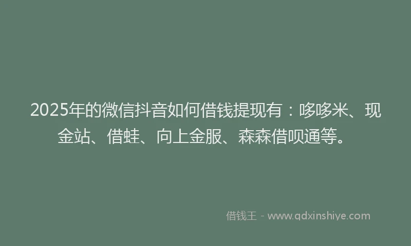 2025年的微信抖音如何借钱提现有：哆哆米、现金站、借蛙、向上金服、森森借呗通等。