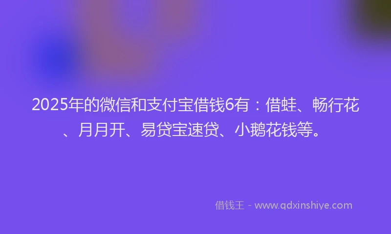 2025年的微信和支付宝借钱6有：借蛙、畅行花、月月开、易贷宝速贷、小鹅花钱等。
