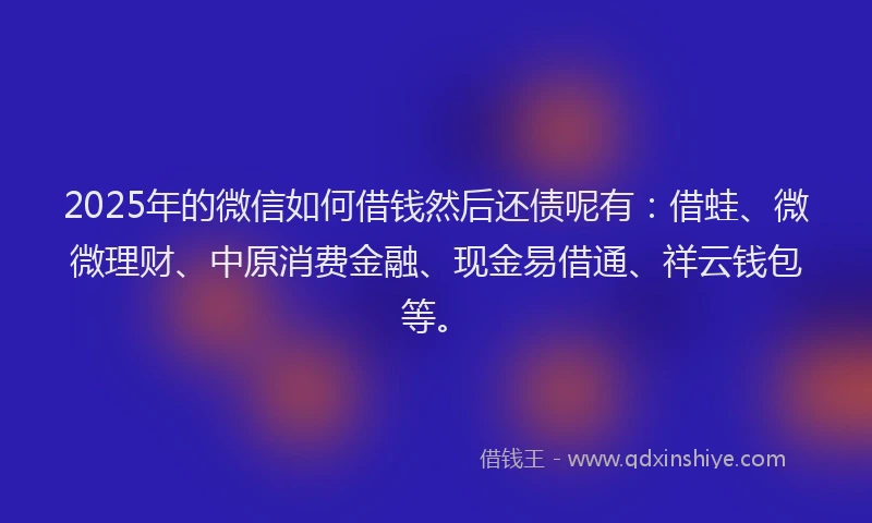 2025年的微信如何借钱然后还债呢有：借蛙、微微理财、中原消费金融、现金易借通、祥云钱包等。