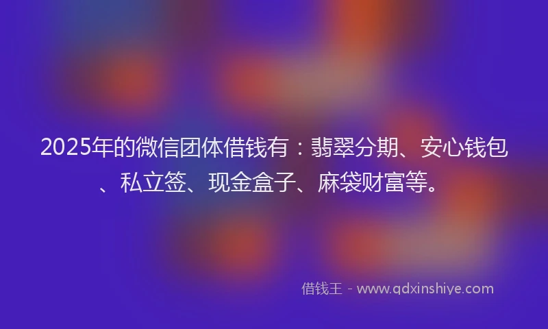2025年的微信团体借钱有：翡翠分期、安心钱包、私立签、现金盒子、麻袋财富等。