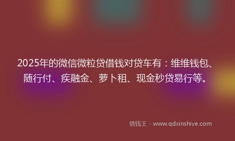 2025年的微信微粒贷借钱对贷车有：维维钱包、随行付、疾融金、萝卜租、现金秒贷易行等。