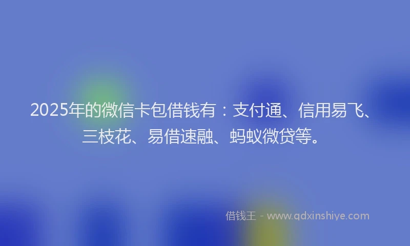 2025年的微信卡包借钱有：支付通、信用易飞、三枝花、易借速融、蚂蚁微贷等。