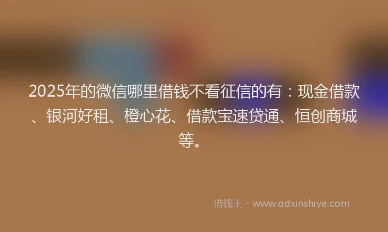 2025年的微信哪里借钱不看征信的有：现金借款、银河好租、橙心花、借款宝速贷通、恒创商城等。