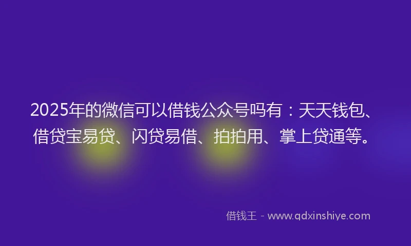 2025年的微信可以借钱公众号吗有：天天钱包、借贷宝易贷、闪贷易借、拍拍用、掌上贷通等。