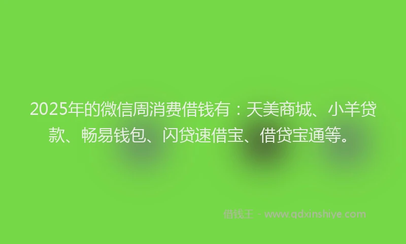 2025年的微信周消费借钱有：天美商城、小羊贷款、畅易钱包、闪贷速借宝、借贷宝通等。