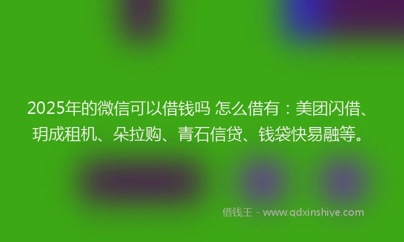 2025年的微信可以借钱吗 怎么借有：美团闪借、玥成租机、朵拉购、青石信贷、钱袋快易融等。