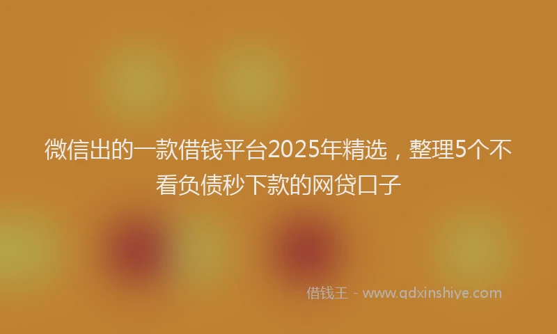 微信出的一款借钱平台2025年精选，整理5个不看负债秒下款的网贷口子