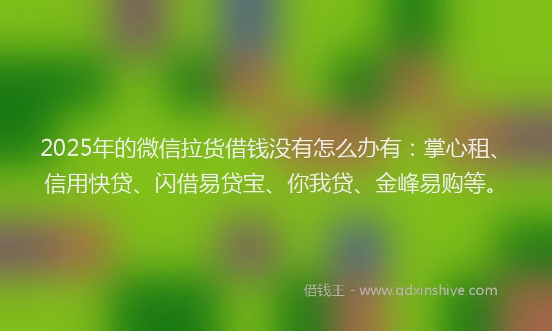 2025年的微信拉货借钱没有怎么办有：掌心租、信用快贷、闪借易贷宝、你我贷、金峰易购等。