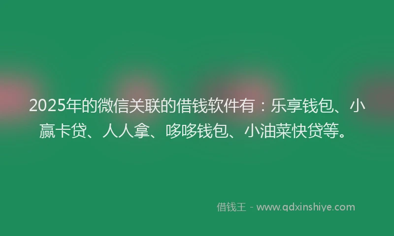 2025年的微信关联的借钱软件有：乐享钱包、小赢卡贷、人人拿、哆哆钱包、小油菜快贷等。