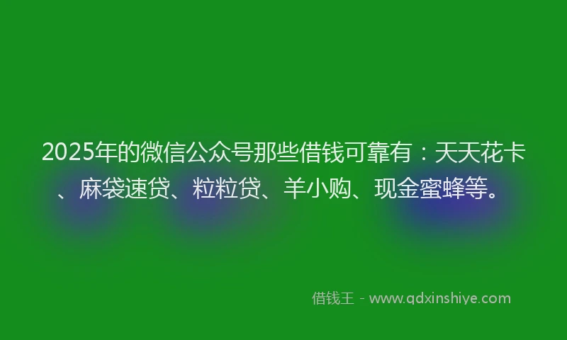 2025年的微信公众号那些借钱可靠有：天天花卡、麻袋速贷、粒粒贷、羊小购、现金蜜蜂等。