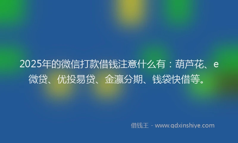 2025年的微信打款借钱注意什么有：葫芦花、e微贷、优投易贷、金瀛分期、钱袋快借等。