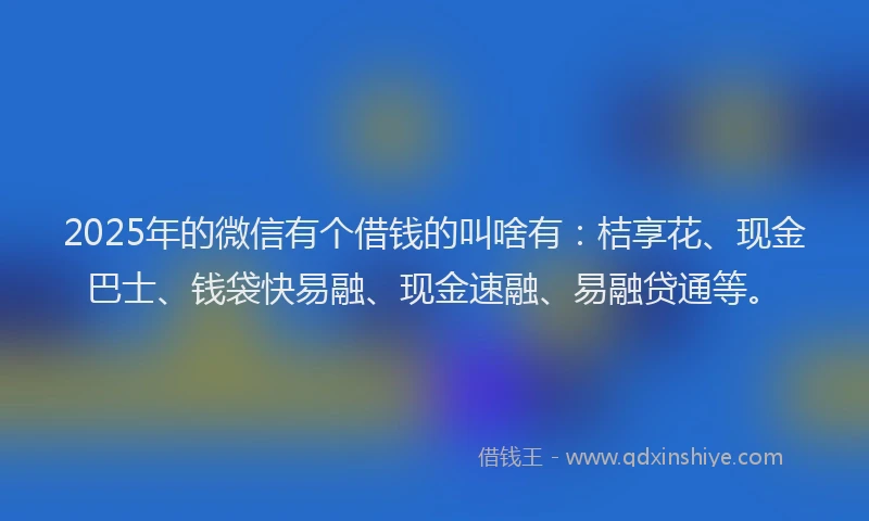 2025年的微信有个借钱的叫啥有：桔享花、现金巴士、钱袋快易融、现金速融、易融贷通等。