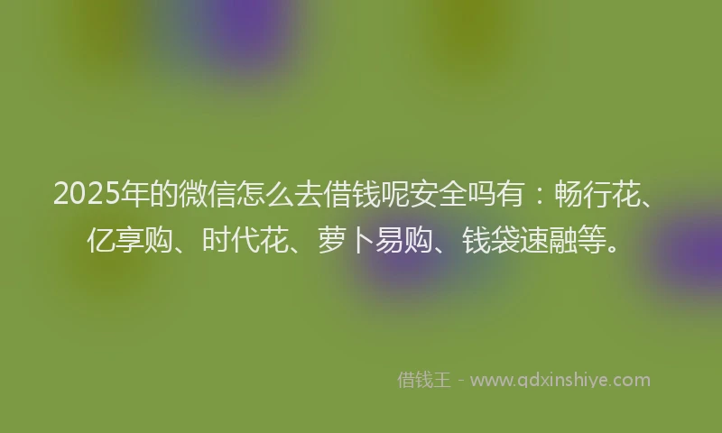 2025年的微信怎么去借钱呢安全吗有：畅行花、亿享购、时代花、萝卜易购、钱袋速融等。