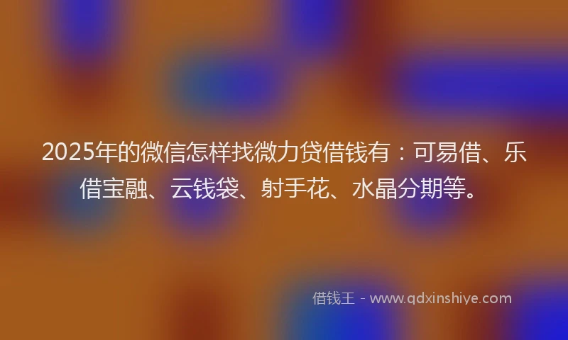2025年的微信怎样找微力贷借钱有：可易借、乐借宝融、云钱袋、射手花、水晶分期等。