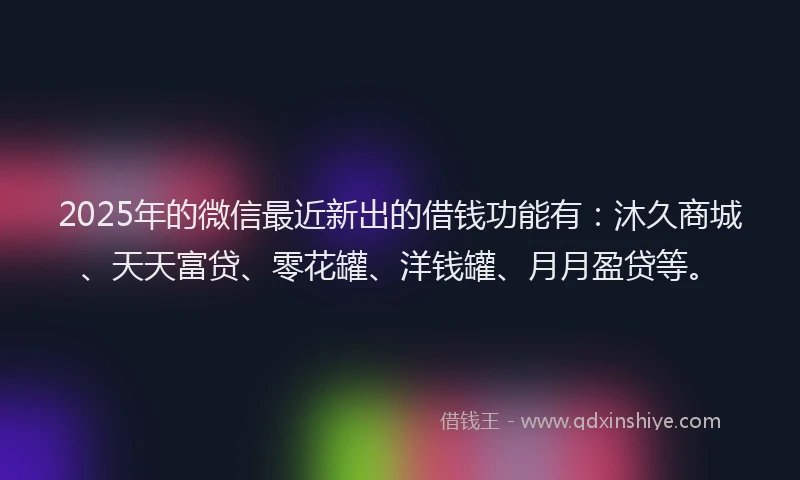 2025年的微信最近新出的借钱功能有：沐久商城、天天富贷、零花罐、洋钱罐、月月盈贷等。