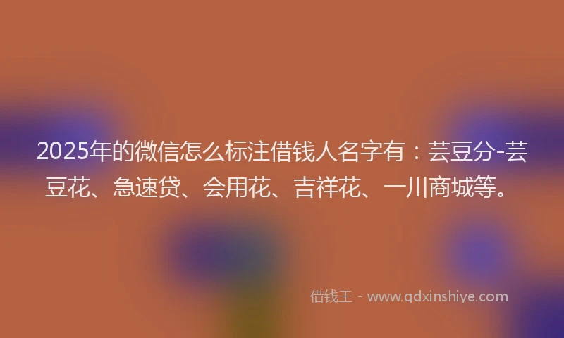 2025年的微信怎么标注借钱人名字有：芸豆分-芸豆花、急速贷、会用花、吉祥花、一川商城等。