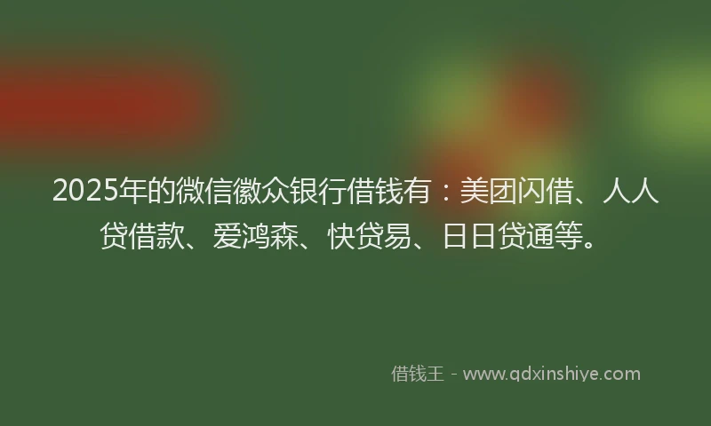 2025年的微信徽众银行借钱有：美团闪借、人人贷借款、爱鸿森、快贷易、日日贷通等。