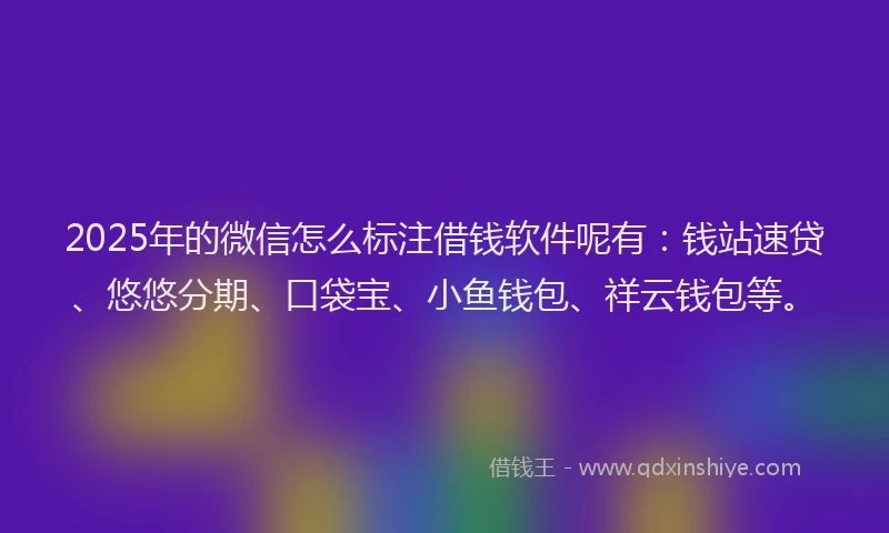 2025年的微信怎么标注借钱软件呢有：钱站速贷、悠悠分期、口袋宝、小鱼钱包、祥云钱包等。