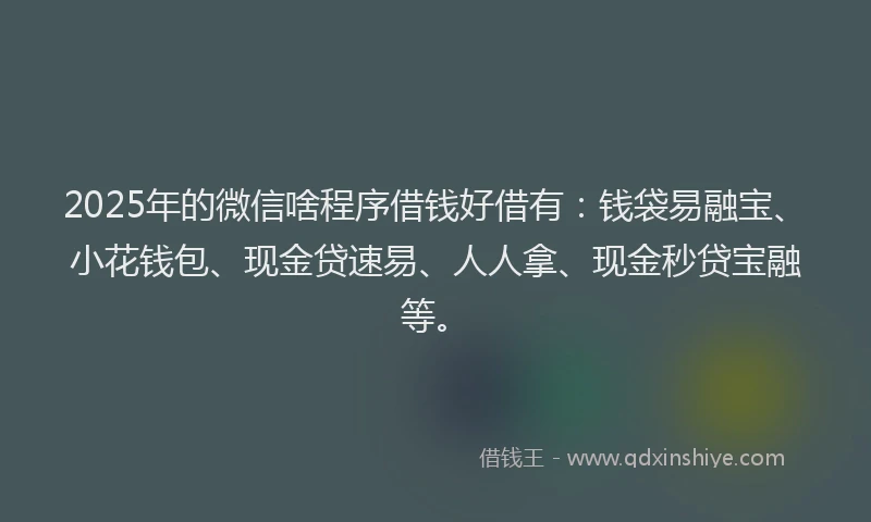 2025年的微信啥程序借钱好借有：钱袋易融宝、小花钱包、现金贷速易、人人拿、现金秒贷宝融等。