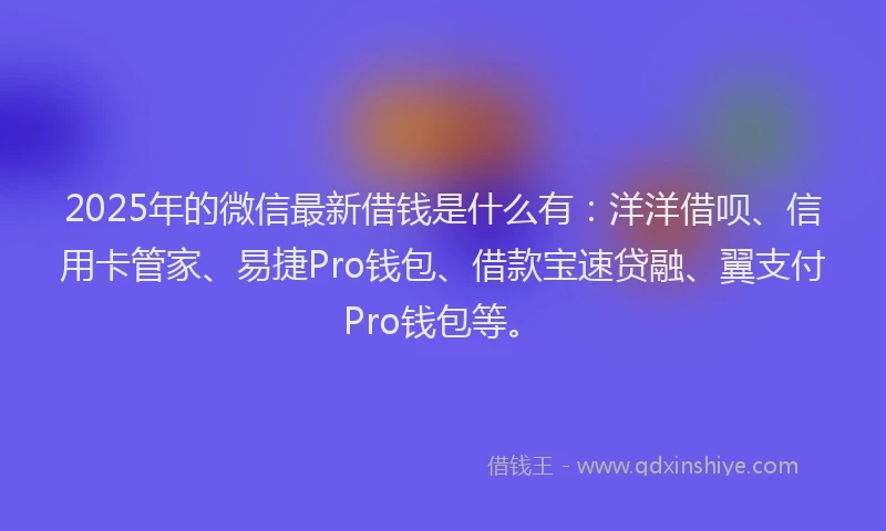 2025年的微信最新借钱是什么有：洋洋借呗、信用卡管家、易捷Pro钱包、借款宝速贷融、翼支付Pro钱包等。
