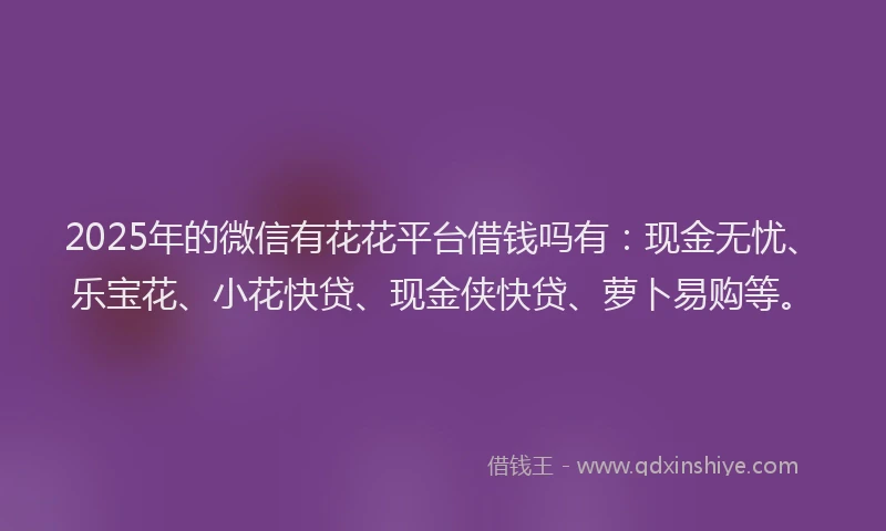 2025年的微信有花花平台借钱吗有：现金无忧、乐宝花、小花快贷、现金侠快贷、萝卜易购等。