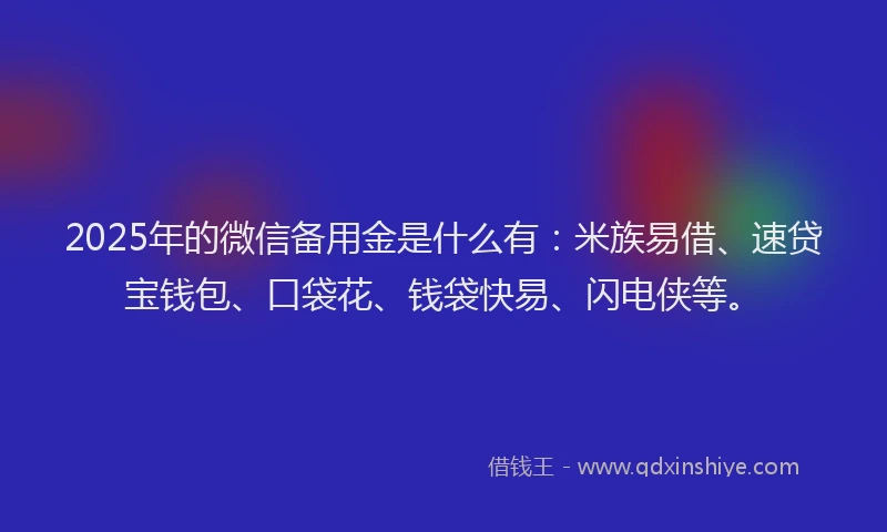 2025年的微信备用金是什么有：米族易借、速贷宝钱包、口袋花、钱袋快易、闪电侠等。