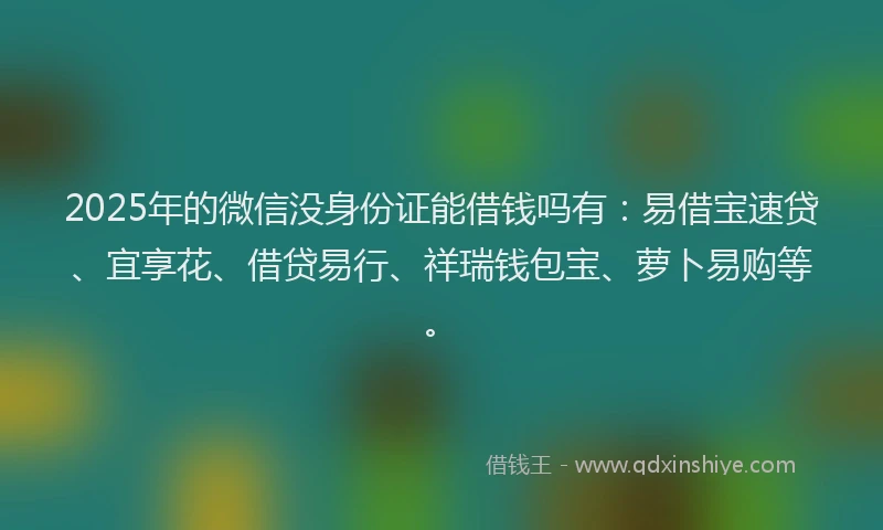 2025年的微信没身份证能借钱吗有：易借宝速贷、宜享花、借贷易行、祥瑞钱包宝、萝卜易购等。
