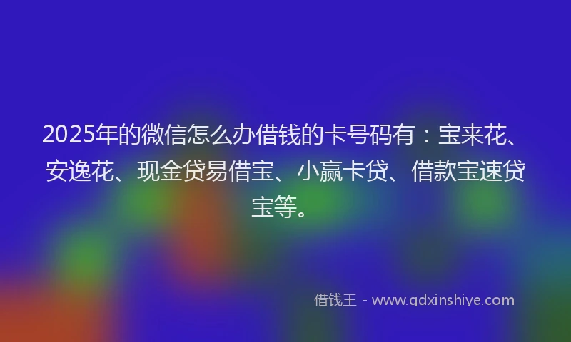 2025年的微信怎么办借钱的卡号码有：宝来花、安逸花、现金贷易借宝、小赢卡贷、借款宝速贷宝等。