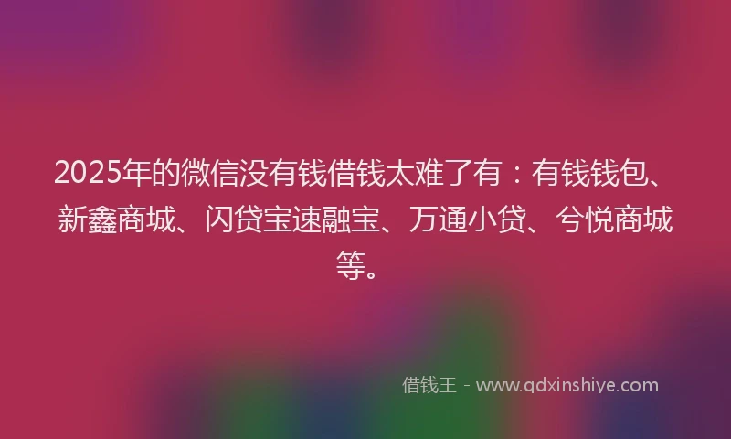 2025年的微信没有钱借钱太难了有：有钱钱包、新鑫商城、闪贷宝速融宝、万通小贷、兮悦商城等。